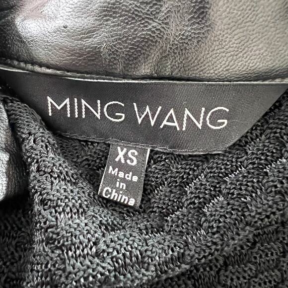 NEW Ming Wang | Black Faux Leather Trim Long Sleeve Knit Tunic Sweater Jacket XS - Picture 10 of 11